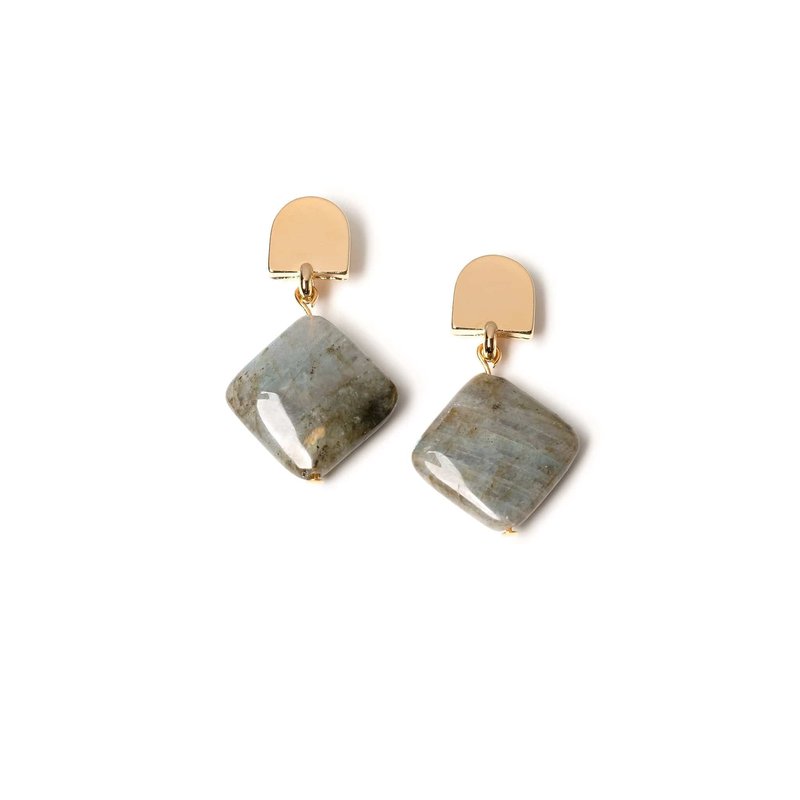 Vue By Sek Gold Dome + Labradorite Earrings In Grey