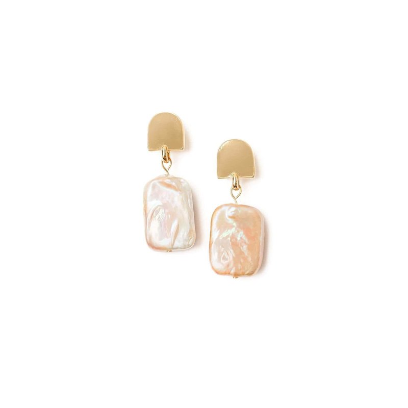 Vue By Sek Gold Dome + Peachy Pearl Earrings In Orange
