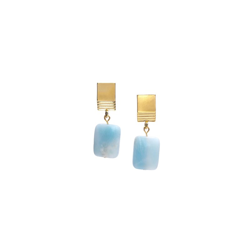 Shop Vue By Sek Gold Layered Square + Amazonite Earrings In Blue
