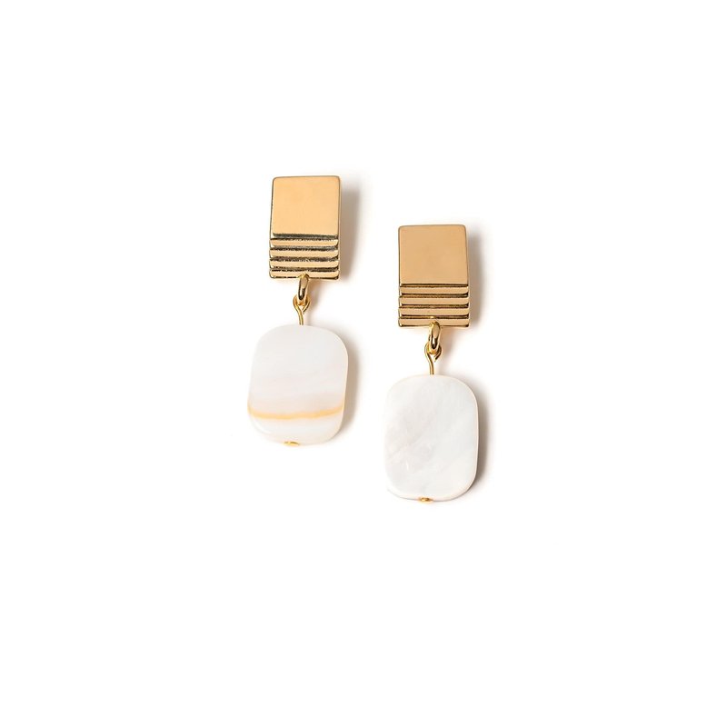 Shop Vue By Sek Gold Layered Square + Mother-of-pearl Earrings In White
