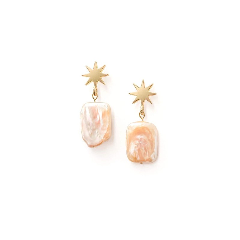 Vue By Sek Gold Star + Peachy Pearl Earrings In Orange