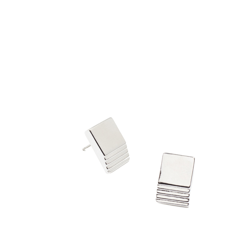 Shop Vue By Sek Rhodium Layered Square Studs In Grey