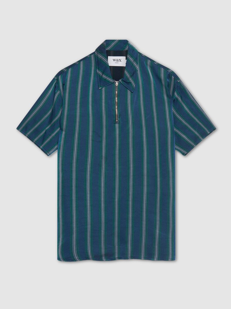 Soprano Quarter Zip T-Shirt - Blue/Green Stripe