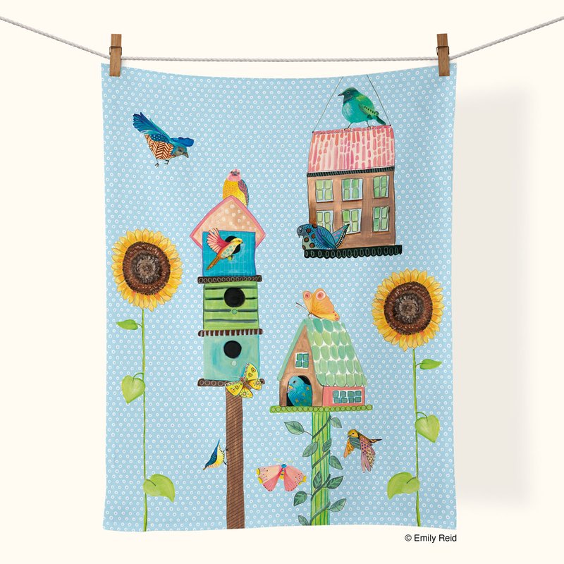 Werkshoppe Birdhouse Lane | Cotton Tea Towel In Blue