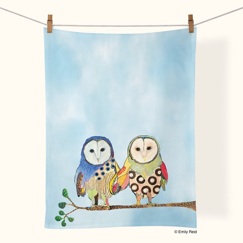 Werkshoppe Owl Love | Cotton Tea Towel In Blue
