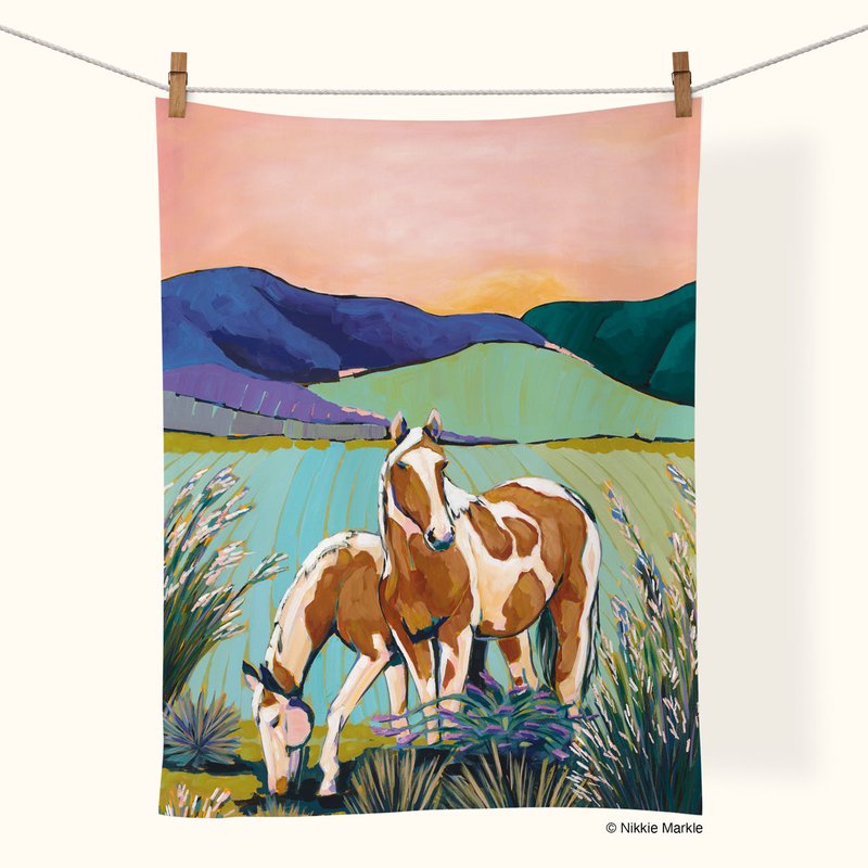 Werkshoppe Painted Horses | Cotton Tea Towel In Multi