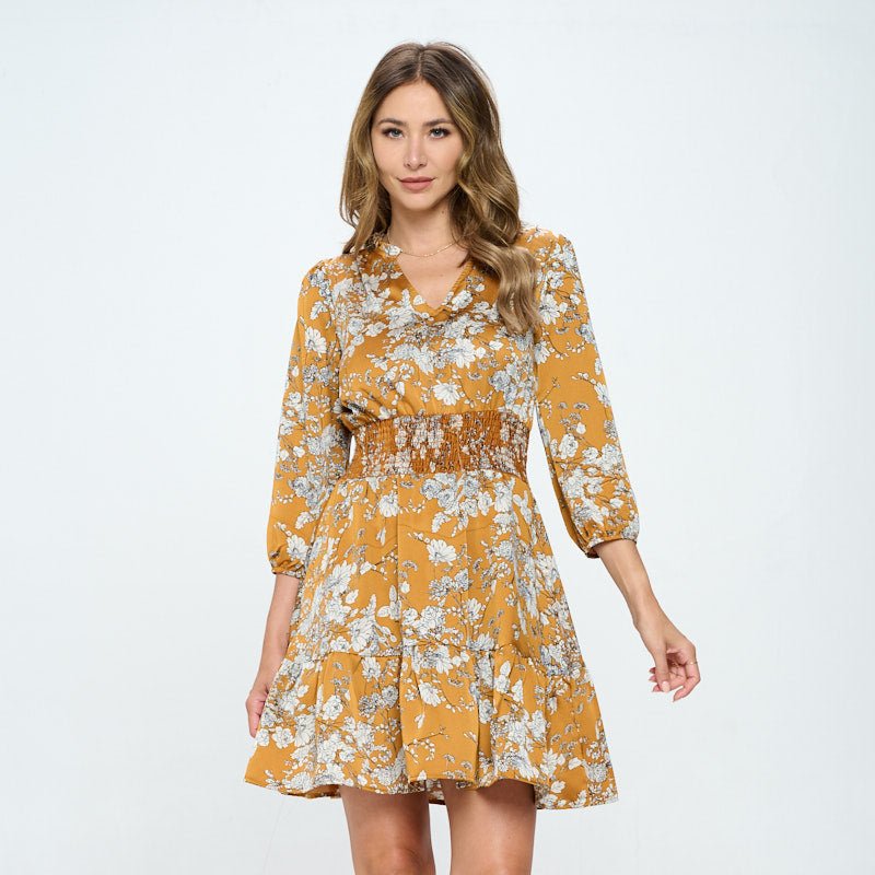 West K Bea Printed Long Sleeve Dress In Gold