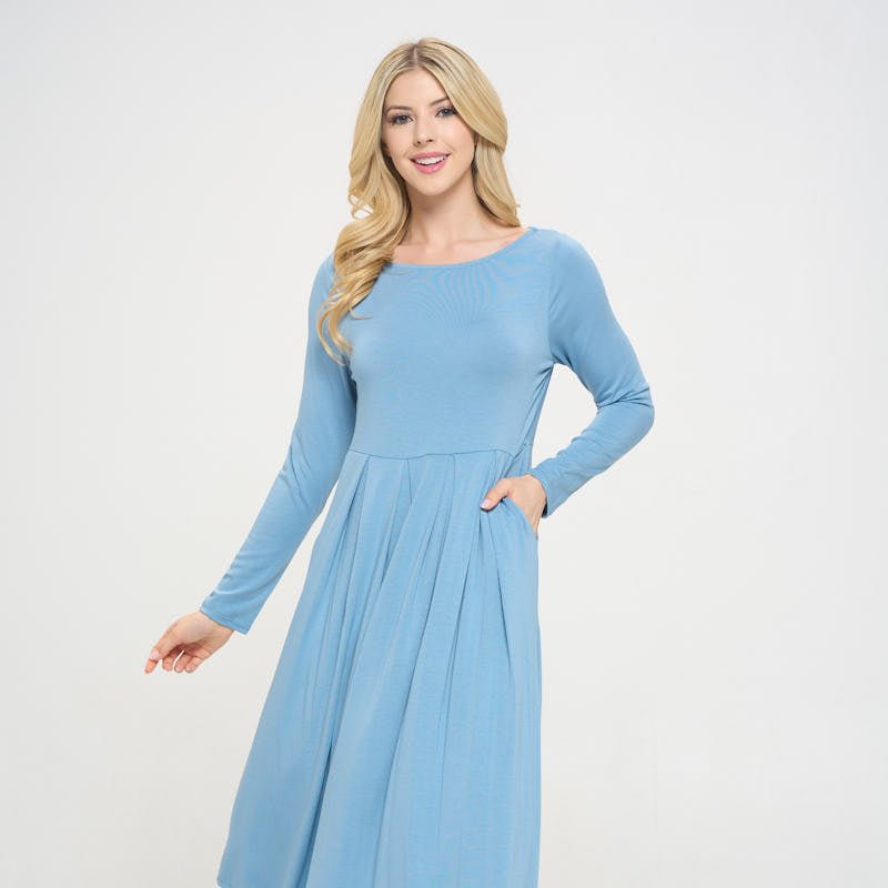 Shop West K Charlee Long Sleeve A-line Knit Dress With Pockets In Blue