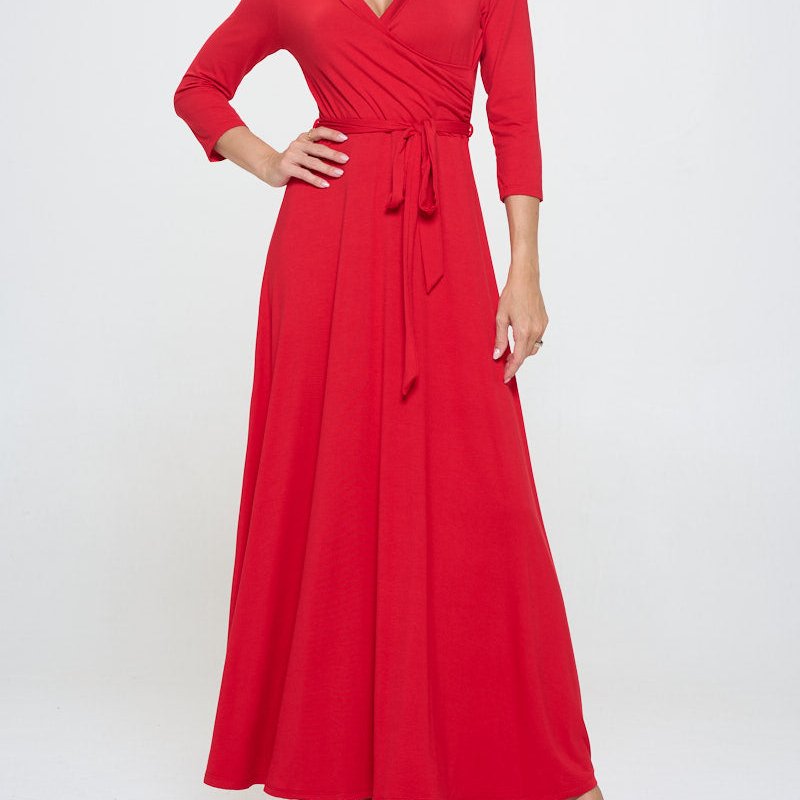 West K Grace Faux-wrap Maxi Dress With Tie Waist In Red