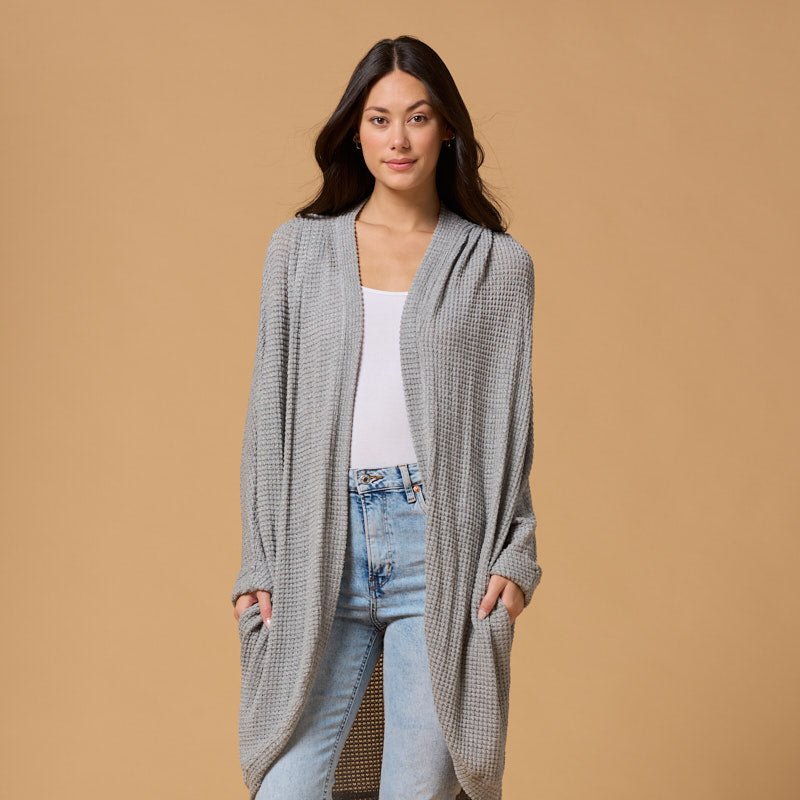 West K Karla Long Oversized Waffle Knit Cardigan With Pockets In Gray