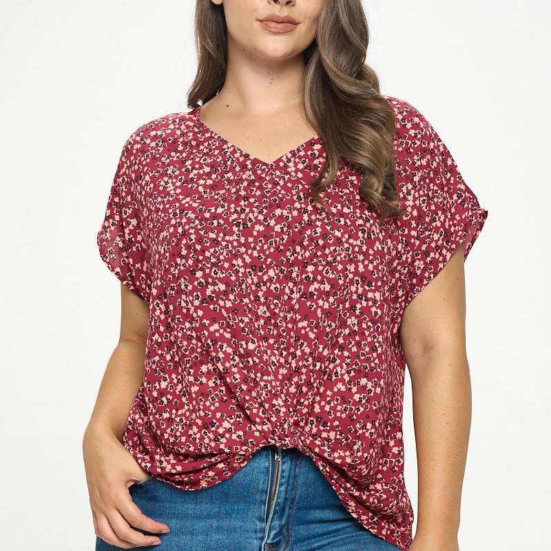 West K Leah Plus Size Short Sleeve Woven Top In Red