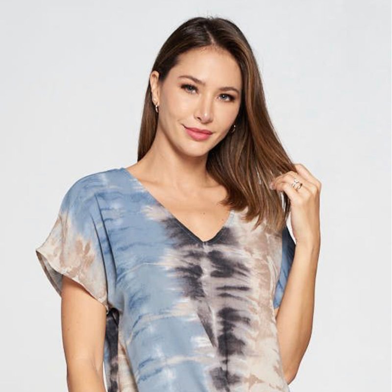 West K Leah Short Sleeve Woven Top In Blue