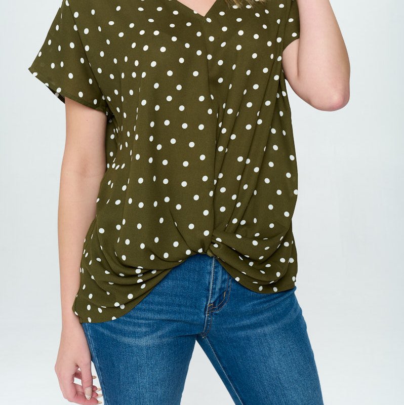 West K Leah Short Sleeve Woven Top In Green