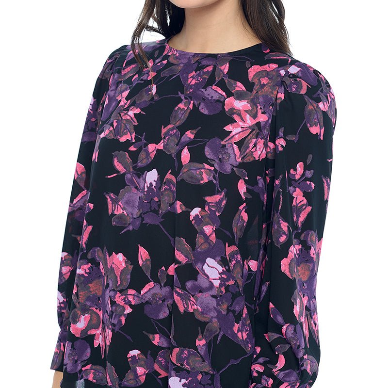 West K Malaya Long Sleeve Printed Blouse With Wide Cuff In Purple