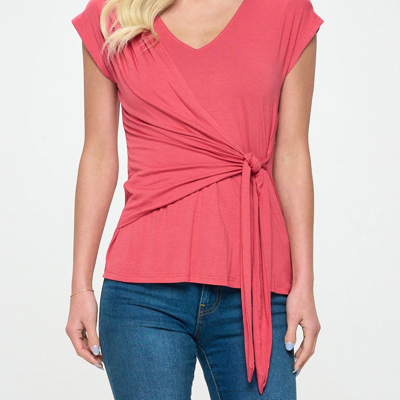 West K Naomi Knit Wrap Top In Pink