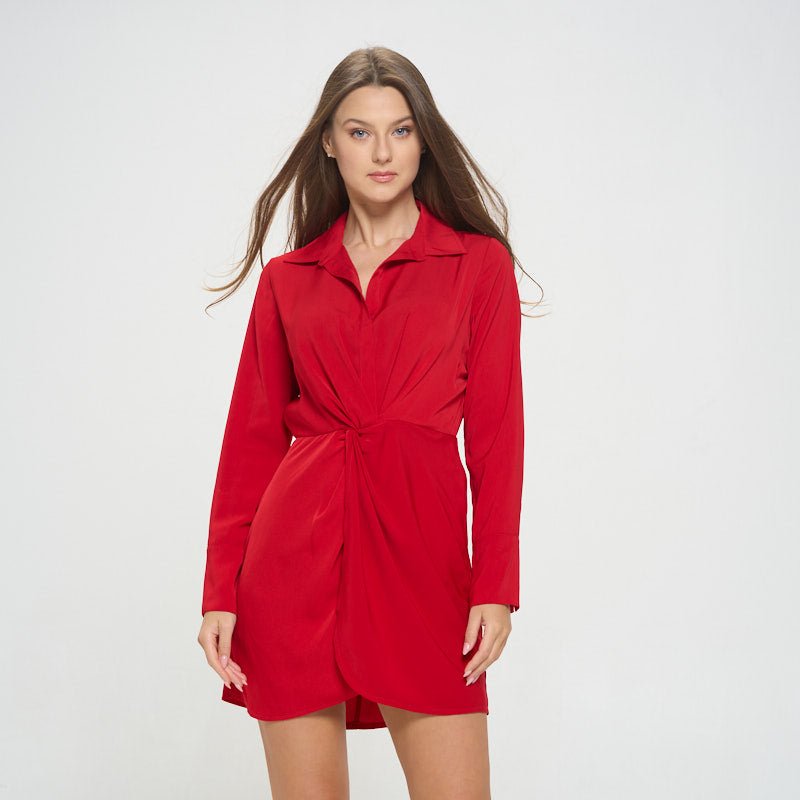 Shop West K Shiloh Collared Plunge Neck Mini Dress In Red