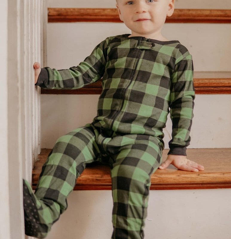 White Mark Baby Footed Plaid Pajamas In Green