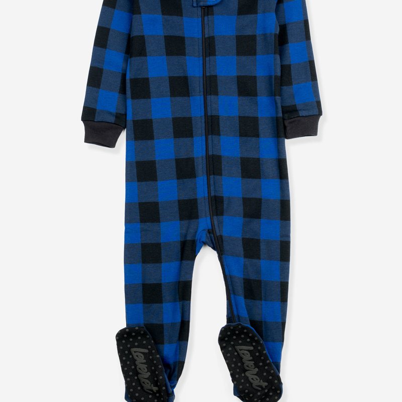 White Mark Baby Footed Plaid Pajamas In Blue