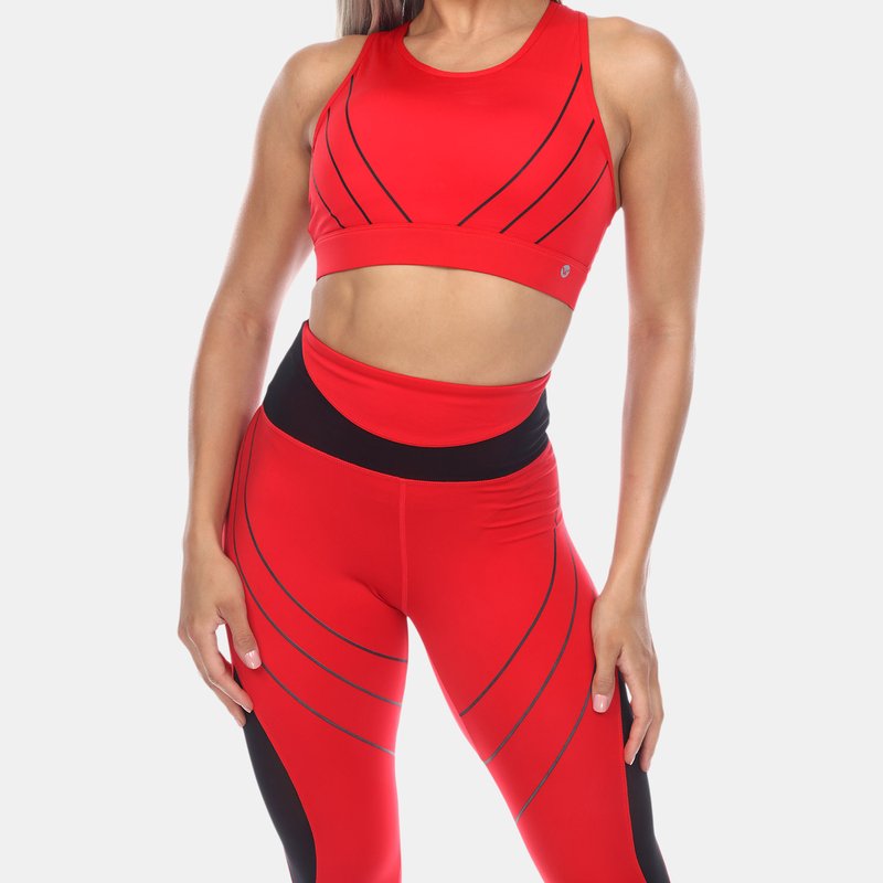 White Mark Cut Out Back Mesh Sports Bra In Red