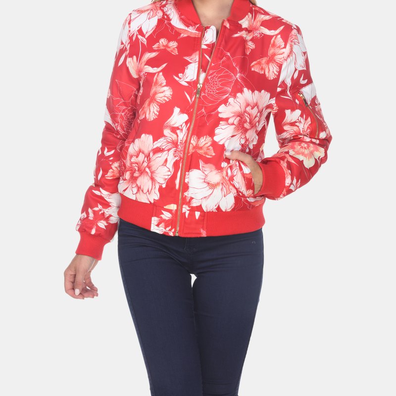 White Mark Floral Bomber Jacket In Red