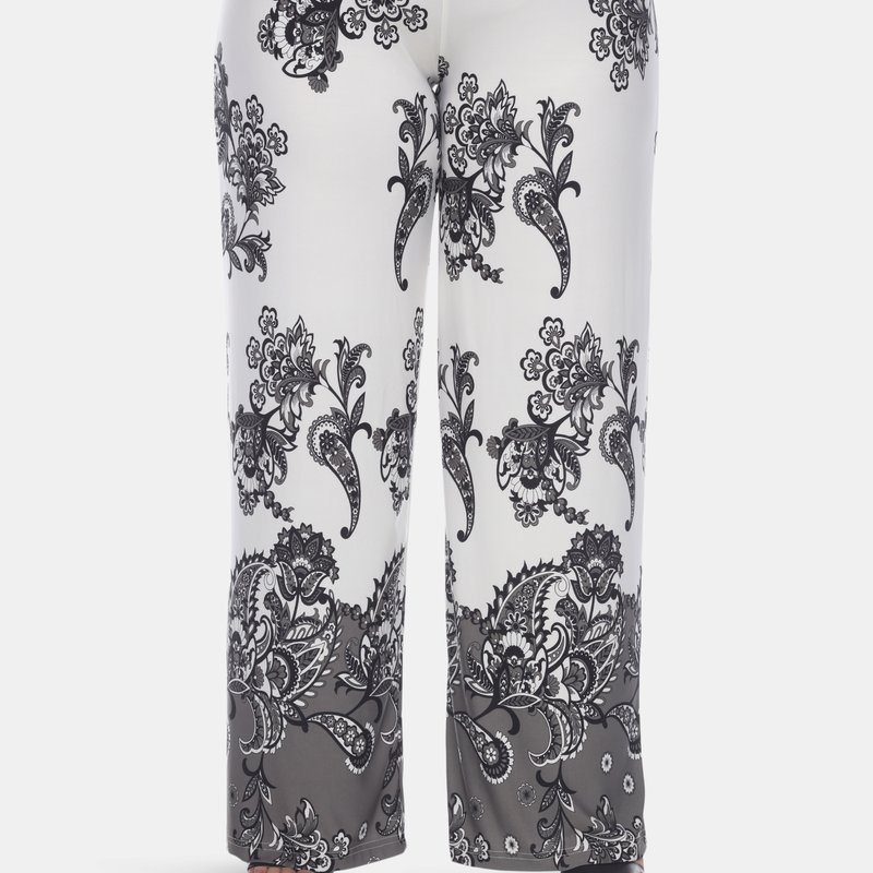 White Mark Floral Print Plus Size Palazzo Pants In Beige/charcoal