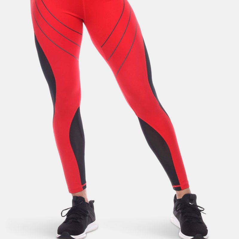 White Mark High-waist Reflective Piping Fitness Leggings In Red