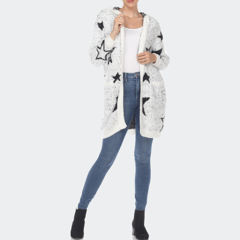 Shop White Mark Hooded Open Front Sherpa Coat In White