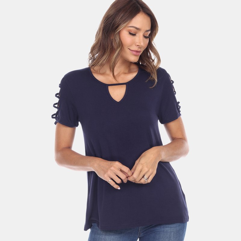Shop White Mark Keyhole Neck Cutout Short Sleeve Top In Blue