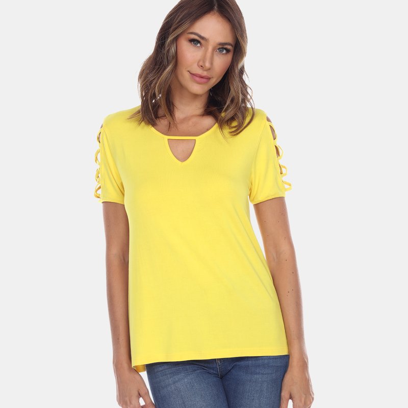 Shop White Mark Keyhole Neck Cutout Short Sleeve Top In Yellow