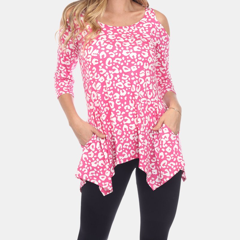 White Mark Leopard Cold Shoulder Tunic In Pink