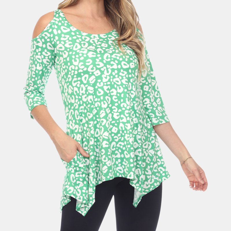 Shop White Mark Leopard Cold Shoulder Tunic In Green