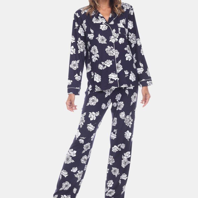 White Mark Long Sleeve Floral Pajama Set In Navy