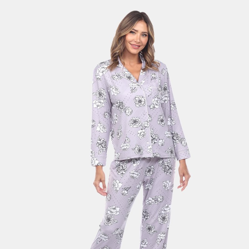 White Mark Long Sleeve Floral Pajama Set In Grey