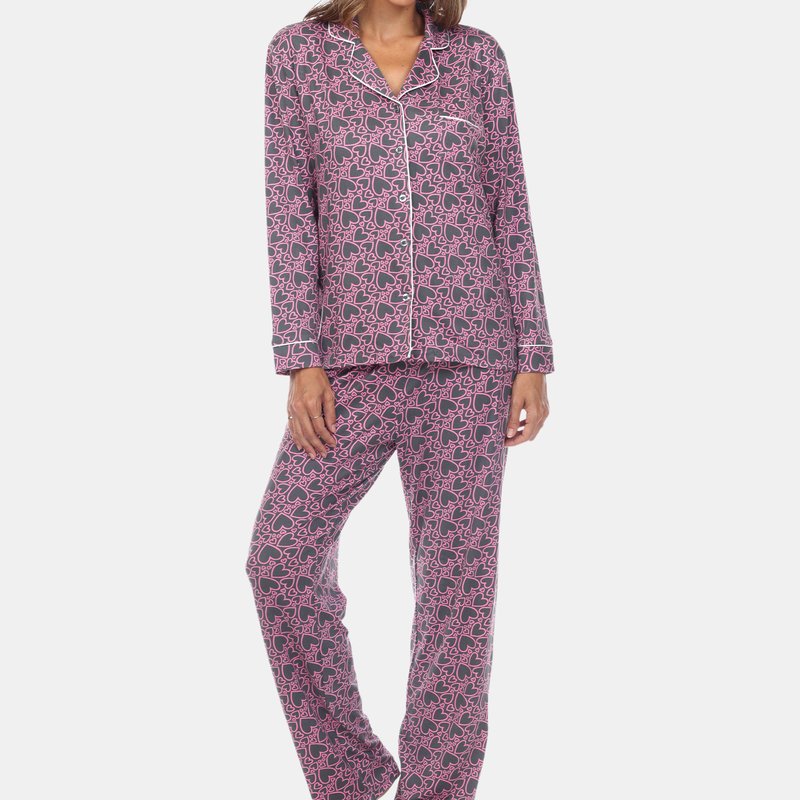 White Mark Long Sleeve Floral Pajama Set In Grey Hearts