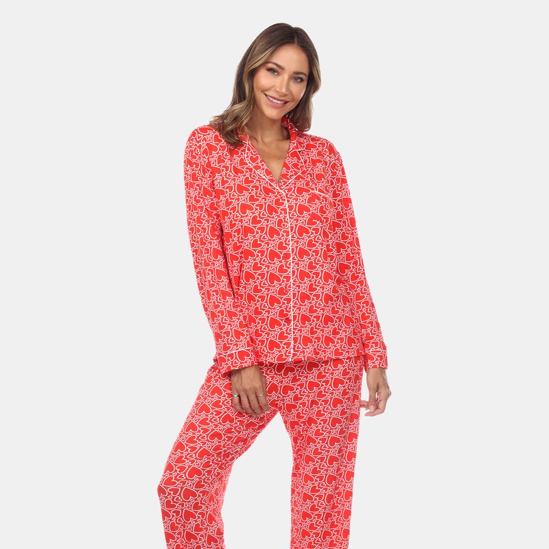 White Mark Long Sleeve Floral Pajama Set In Red Hearts