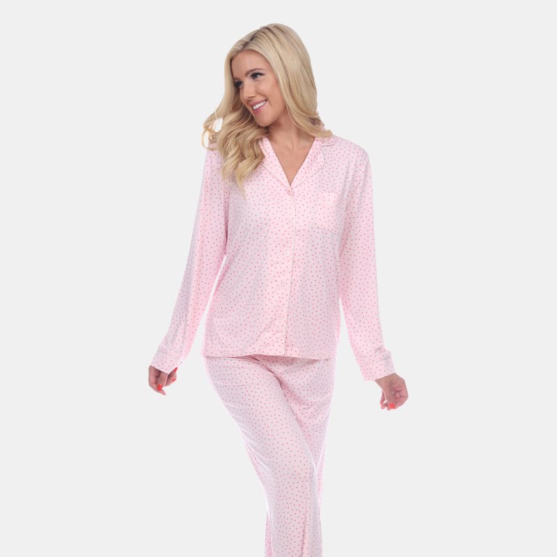 White Mark Long Sleeve Pajama Set In Pink