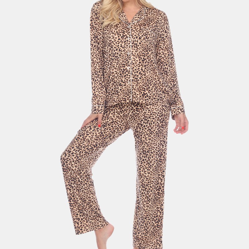 White Mark Long Sleeve Pajama Set In Cheetah