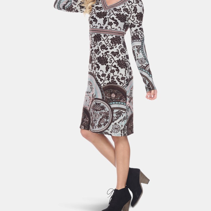 White Mark Naarah Embroidered Sweater Dress In Brown / White