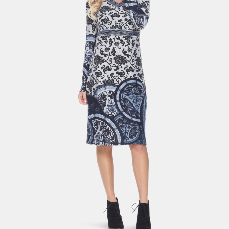 White Mark Naarah Embroidered Sweater Dress In Blue/white