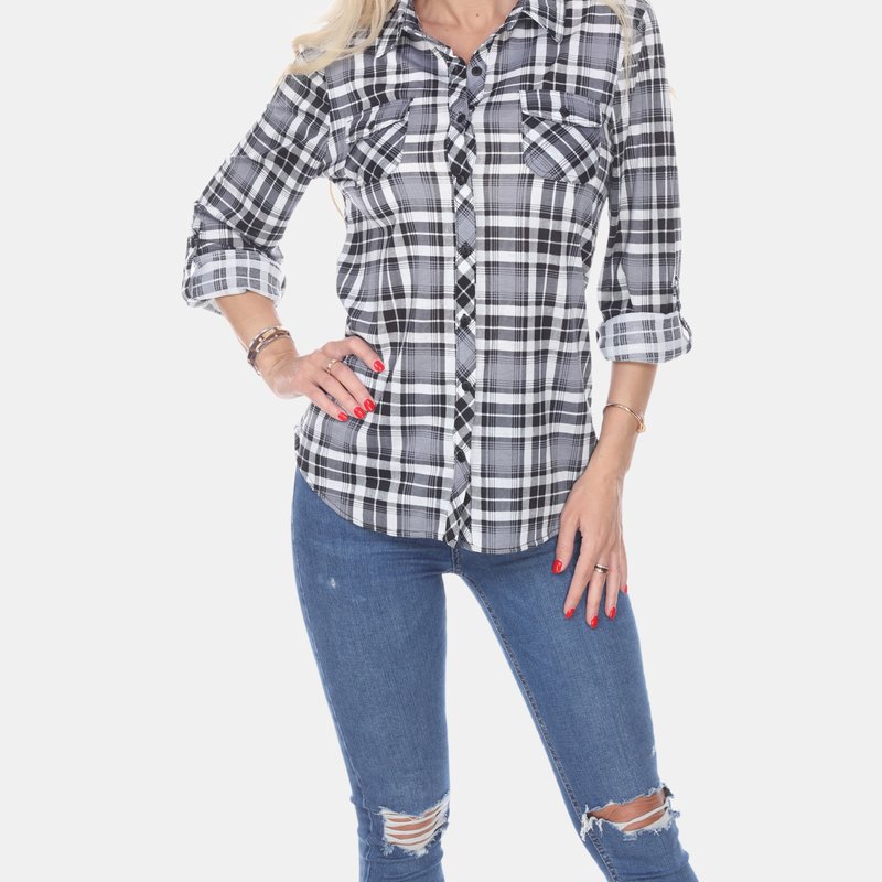 White Mark Oakley Stretchy Plaid Top In Black