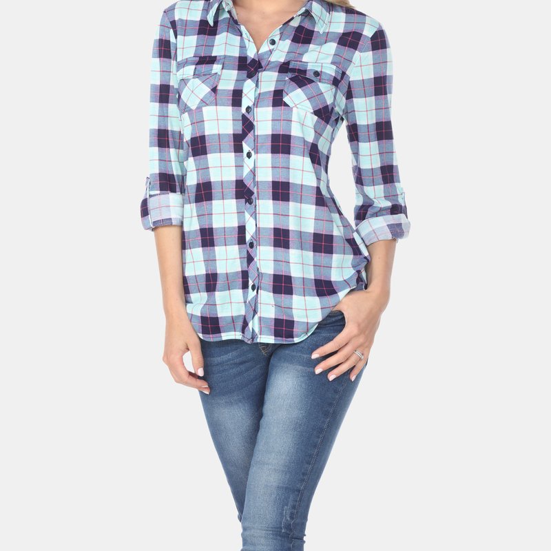 White Mark Oakley Stretchy Plaid Top In Mint/grey