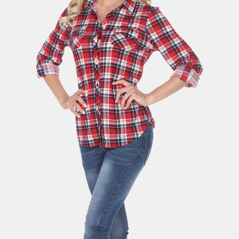 White Mark Oakley Stretchy Plaid Top In Red/blue