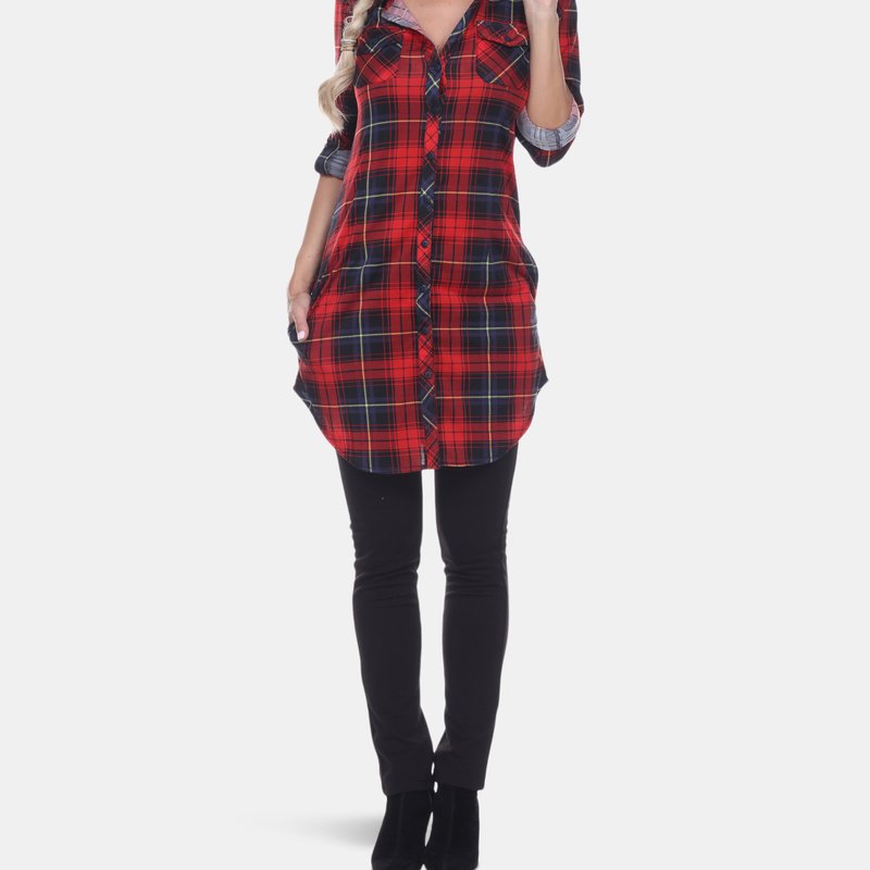 White Mark Piper Stretchy Plaid Tunic In Red/black