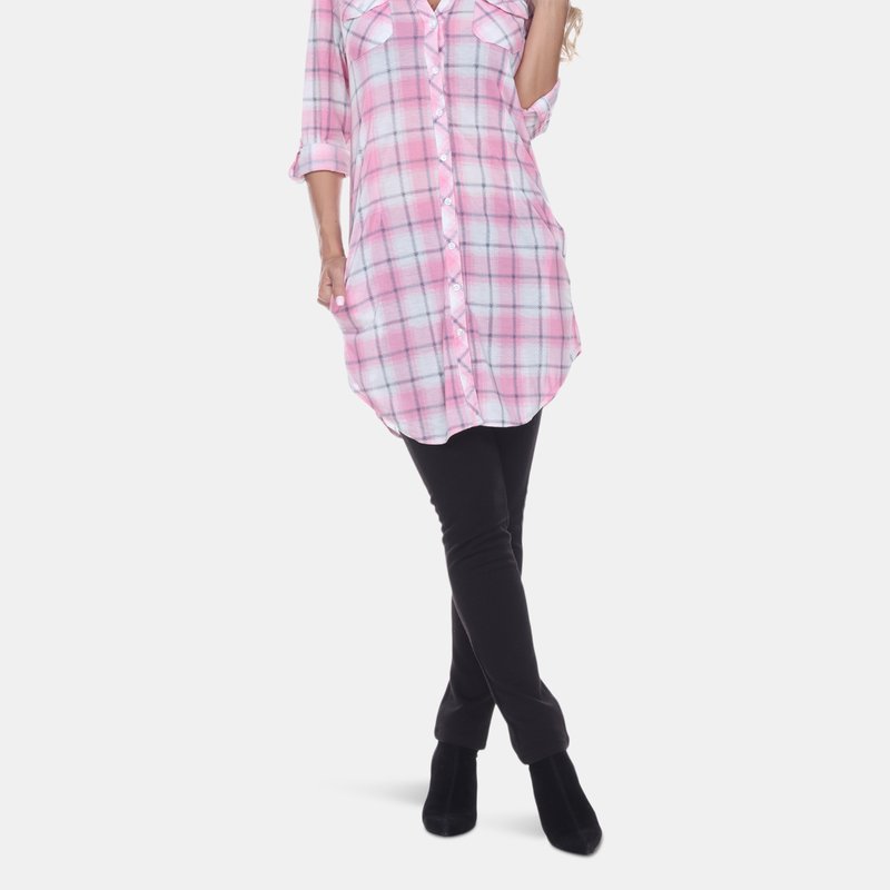 White Mark Piper Stretchy Plaid Tunic In Pink/white