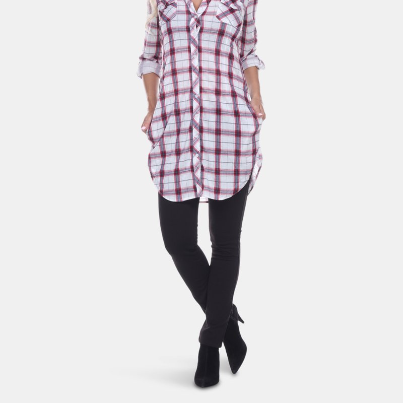 White Mark Piper Stretchy Plaid Tunic In Red/white