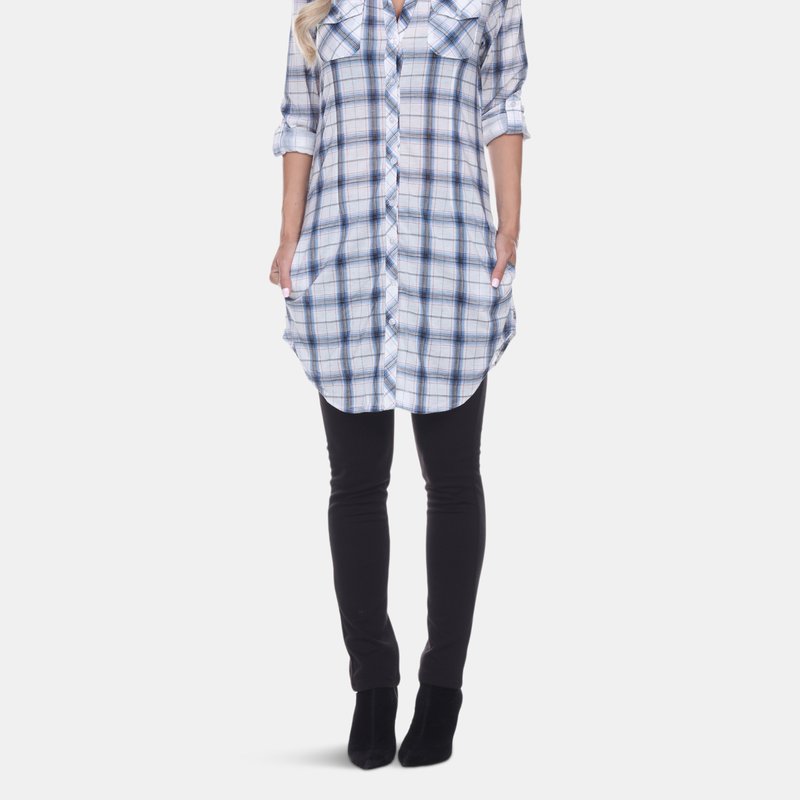 White Mark Piper Stretchy Plaid Tunic In Blue/white