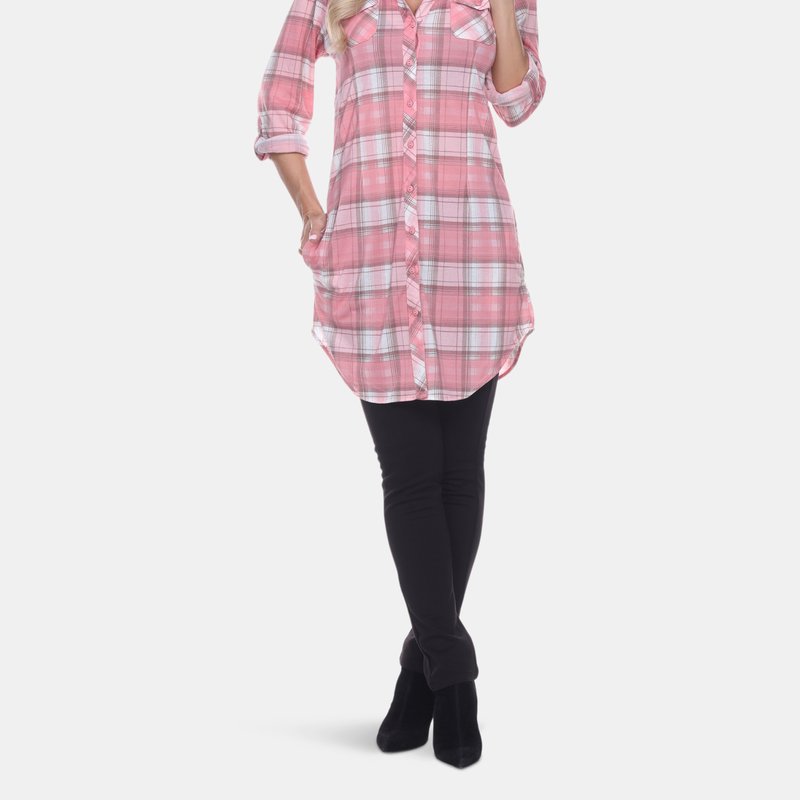 White Mark Piper Stretchy Plaid Tunic In Pink/beige