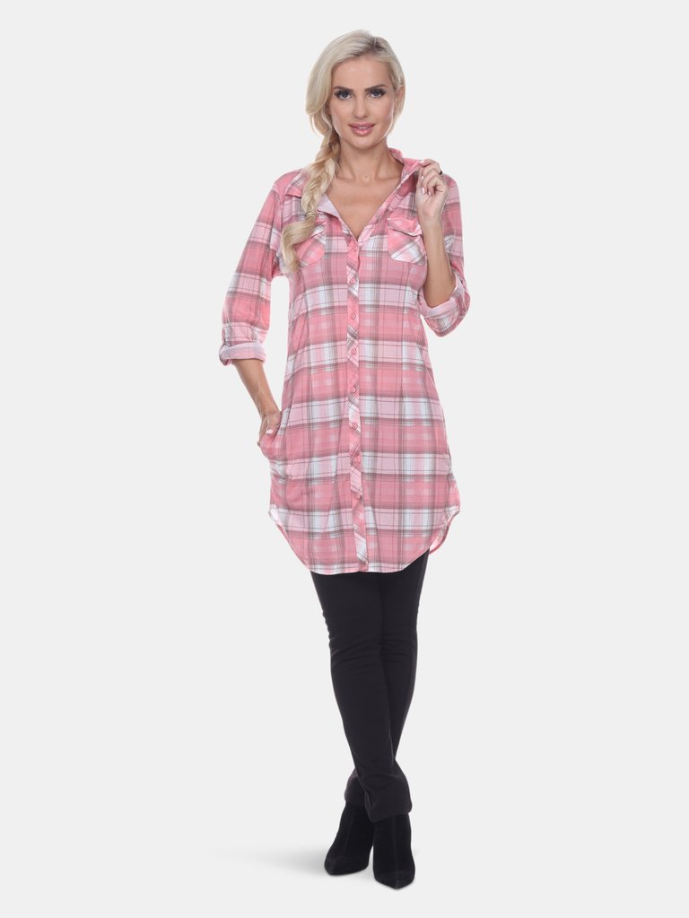 Piper Stretchy Plaid Tunic - Pink/beige