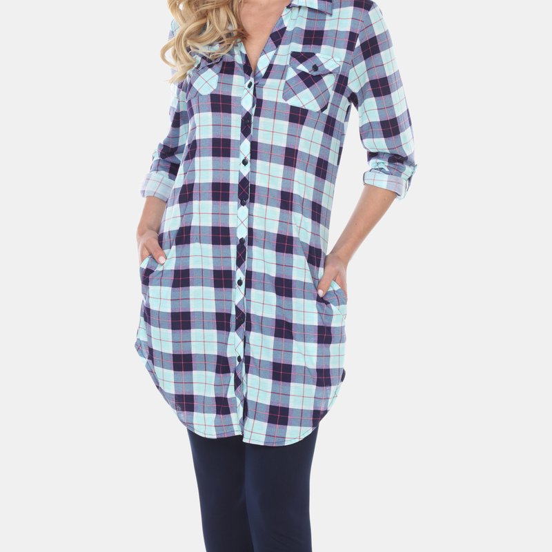 White Mark Piper Stretchy Plaid Tunic In Mint/grey