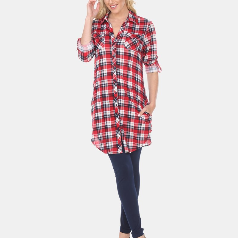 White Mark Piper Stretchy Plaid Tunic In Red/blue